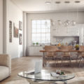 Modern Loft Interior scene - Living room with kitchen.